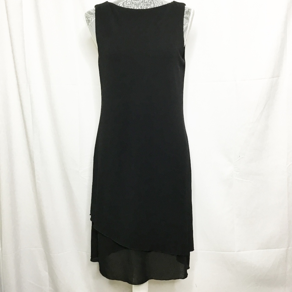 Dress Black Round Neck Sheer Hem Sleeveless Formal